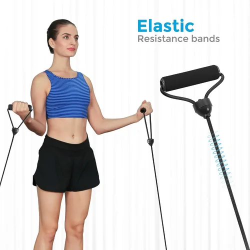Vista 5 de SONGMICS Mini trampolín de fitness de 40 pulgadas, rebote de fitness con pasamanos ajustable, trampolín plegable para entrenamiento en casa, carga