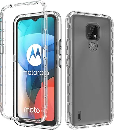 Vista 6 de Funda para Moto E7, para Motorola E7 con protector de pantalla de vidrio templado, suave 360 cuerpo completo a prueba de golpes híbrido parachoques