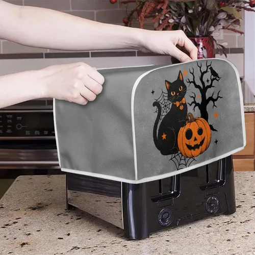 Vista 5 de Juego de fundas para tostadora y licuadora, árbol de gato negro, calabaza, casual, lavable, para cafetera, accesorios de cocina, Halloween, pequeño