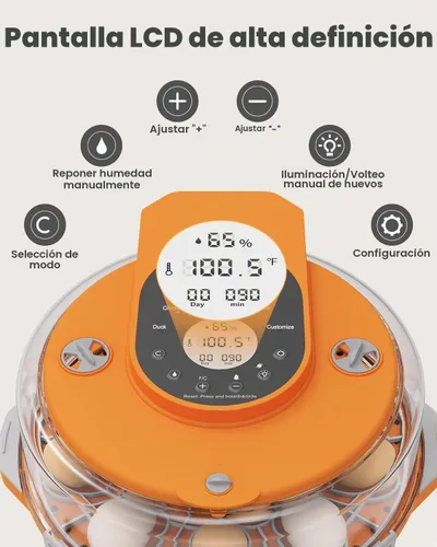 Vista 9 de Incubadora de 15 huevos con recarga lateral de agua, control automático de humedad, girador automático de huevos, temperatura ajustable, vela