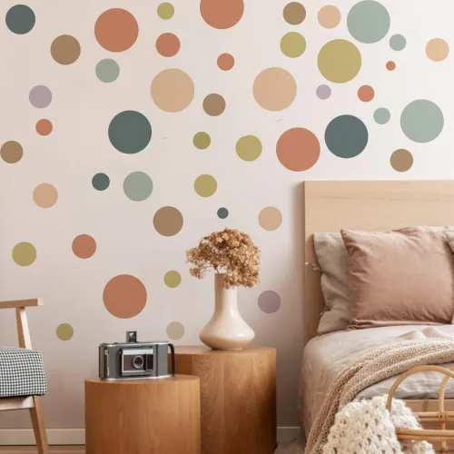 Vista 2 de Runtoo - Calcomanías de pared de puntos de colores estilo boho, pegatinas de pared modernas y abstractas, círculos adhesivos para ventanas