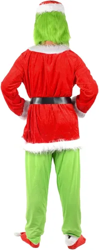 Vista 7 de OGETFUUR Disfraz de monstruo verde para adultos, disfraz de Papá Noel para mujeres y hombres, disfraces de Halloween para adultos