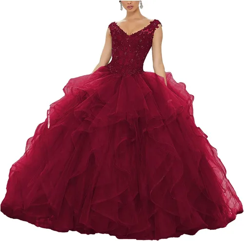 Vista 48 de QXMYOO Vestido de Gala de Quinceañera Sweet 16 Fiesta de Graduación Vestido de Princesa para Adolescentes Negro (Style1-Black)