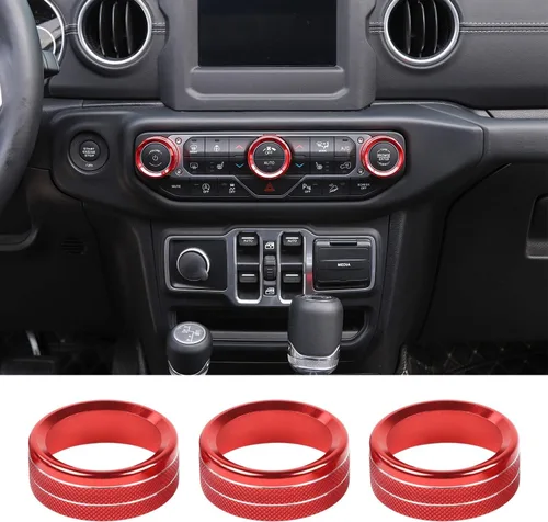 Vista 9 de JeCar - Cubierta de perilla de interruptor de aire acondicionado, de aleación de aluminio, compatible con Jeep Wrangler 2018-2023 JL JLU y 2020-2023