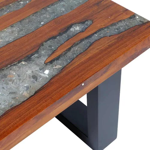 Vista 4 de vidaXL Mesa de centro de madera maciza de teca y mango hecha a mano con decoración de resina transparente, estilo industrial, multicolor, 39.4 x