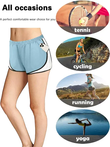 Vista 4 de Fulbelle - Pantalones cortos deportivos de doble capa para mujer, elásticos, con bolsillos