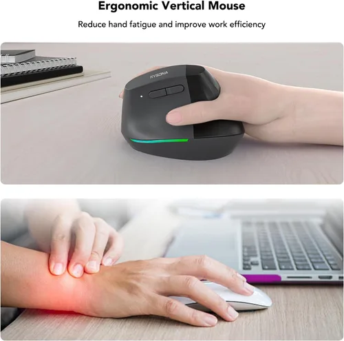 Vista 3 de KYSONA Ratón Inalámbrico Ergonómico, Ratón Vertical, Ratón Ergonómico Bluetooth, Clic Silencioso, DPI Ajustable en 5 Niveles
