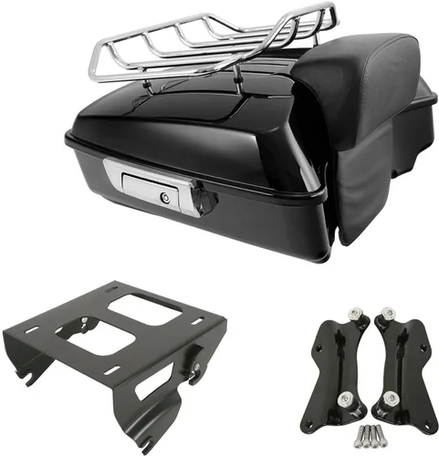 Vista 14 de TCT-MOTORPARTS Paquete de viaje picado, maletero, almohadilla de respaldo, estante de montaje individual negro para modelos Harley Touring Road King
