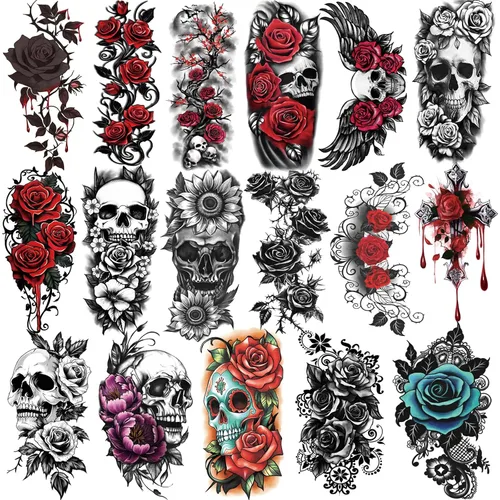 Vista 10 de 77 hojas de tatuajes temporales 3D para hombres y mujeres, diseño de león, tigre, dragón, araña, escorpión, serpiente, medusa, rosa, para cuello