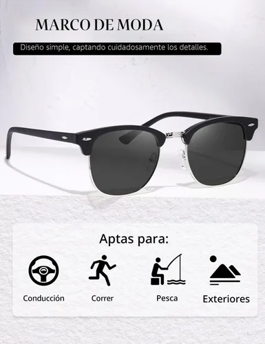 Vista 3 de AEVOGUE Men's Polarized Sunglasses, Semi Rimless Retro UV400 Shades AE0369 A1-mate Negro Plata