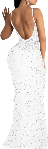Vista 2 de MAYFASEY Vestido sexy y elegante con diamantes de imitación para mujer, con proceso de perforación en caliente, vestido ajustado para fiesta, club
