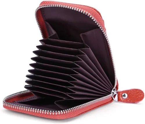 Vista 8 de ihreesy Portatarjetas de crédito, de piel vacuna, tarjetero protector para tarjetas de crédito, 9 ranuras para tarjetas, con cremallera