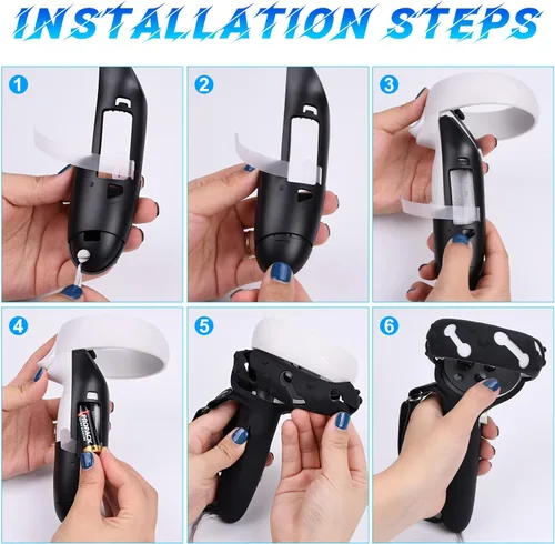 Vista 7 de TechKen Empuñaduras de control de apertura de batería compatibles con accesorios Quest 2, empuñaduras Oculus Quest 2 con correas ajustables