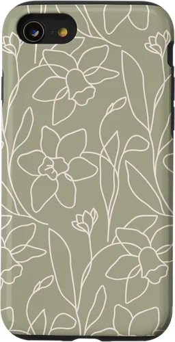 Vista 18 de Poppy Flower Line Art Modern Leaves Boho Artichoke Green Case for iPhone 17