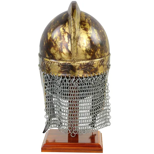 Vista 4 de Casco medieval de armadura de caballero con diseño de crucero templario vikingo con acabado náufrago Tocado de armadura espartana griega romana