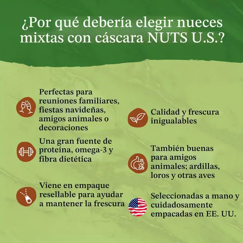 Vista 6 de NUTS U.S. – Nueces Mixtas en Cáscara (Almendras, Nueces, Avellanas, Pacanas) Sin Colorantes Añadidos y Sin Sabores Artificiales Sabor Fresco