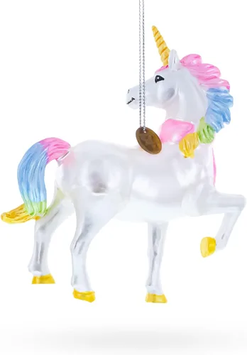 Vista 2 de Encantador unicornio arcoíris - Adorno navideño de vidrio soplado