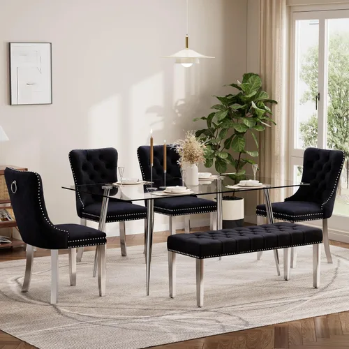 Vista 98 de Baysitone Juego de mesa de comedor de cristal de 51 pulgadas para 4, juego de 5 piezas de comedor moderno, mesa de cocina rectangular de vidrio