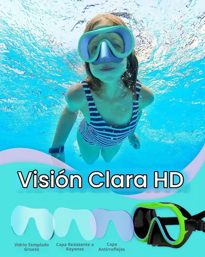 Vista 7 de Seago 2 Pack Swim Goggles with Nose Cover, Goggles for Kids 6-14 Girls Boys Azul y verde negro