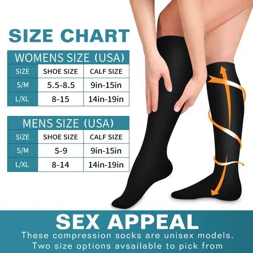 Vista 6 de BLUEENJOY Calcetines de compresión para mujeres y hombres (3 pares) El mejor apoyo para enfermeras, correr, senderismo, recuperación y calcetines
