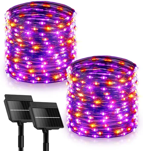 Vista 7 de Minetom - Guirnalda de luces solares, 2 unidades en total de 66 pies, 200 luces LED solares