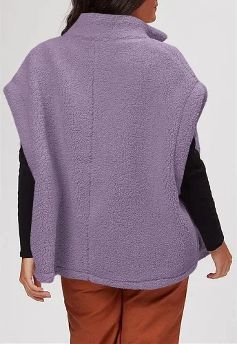 Vista 43 de Hongqizo - Chaleco de forro polar mullido para mujer, casual, de gran tamaño, cálido, con botones, chaqueta de sherpa con bolsillos