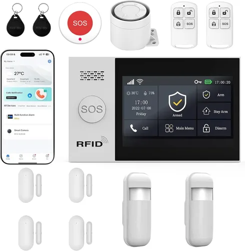 Vista 6 de Sistema de alarma inalámbrico WiFi para seguridad en el hogar, protección 24/7, dispositivos inteligentes para el hogar, pantalla táctil de 4.3