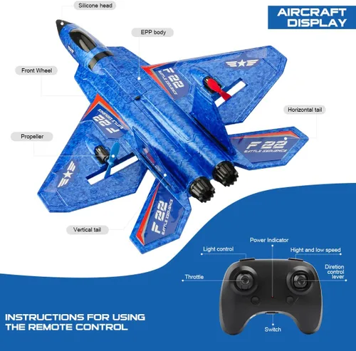 Vista 9 de Avión RC, avión RC F22 listo para volar, avión de control remoto de 2.4 GHz, avión de control remoto de 2 canales, juguete de aviones RC para niños