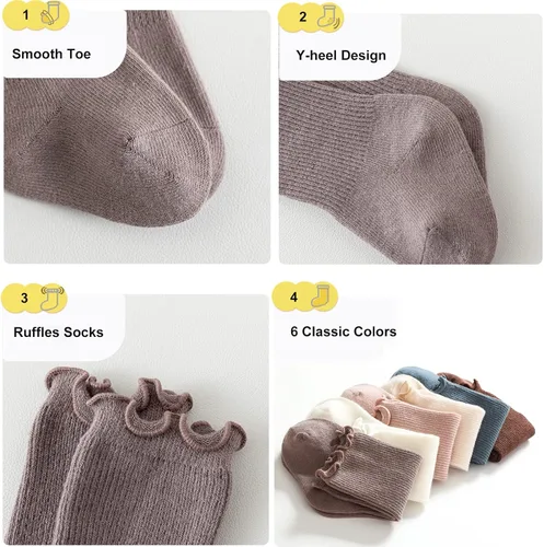 Vista 6 de Exegawe Calcetines de algodón para bebés y niñas, calcetines largos de algodón para niños pequeños, acogedores, cálidos, de color sólido, calcetines