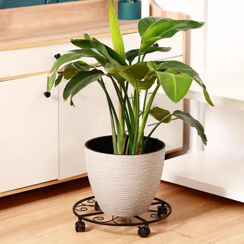 Vista 7 de 3 paquetes de 18 pulgadas para plantas con ruedas, soporte de metal para plantas de interior y exterior, soporte rodante para plantas con ruedas