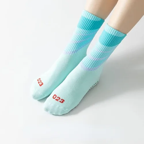 Vista 3 de Yoga Pilates Socks with Grips for Women Non Slip Solid Graffiti Cushioned Crew Socks for Barre Ballet Dance