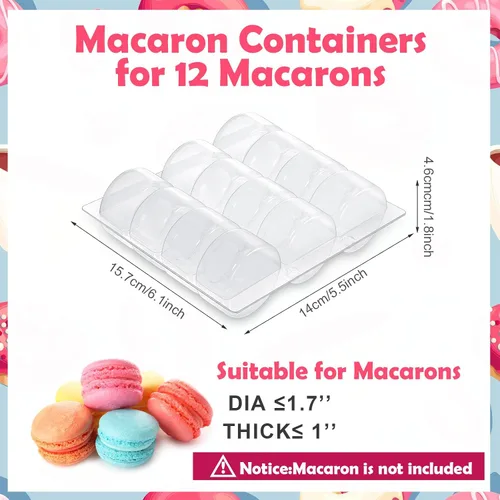 Vista 2 de Sherr 12 cajas de macarrones de plástico transparente para macarrones, bandejas de almacenamiento de macarrones, bandejas para galletas, bodas