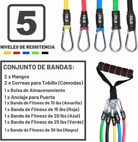 Vista 6 de Resistance Bands Set, Workout Bands with Handles, 5 Levels