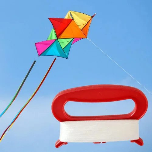 Vista 5 de Paquete de 10 manijas de cuerda de cometa con línea roja de 98 pies, accesorios de vuelo para niños y adultos (L, ancho: 4.53 pulgadas)
