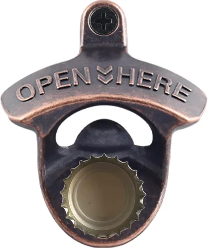 Vista 23 de Abridor de tapas de botellas montado en la pared de bronce antiguo con imanes, soporte de poste magnético retro para abridor de botellas