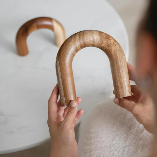 Vista 7 de PEAKOLY Decoración de estantería de arco de madera, detalles modernos de decoración de estantes, objetos decorativos para mesa de café, esculturas