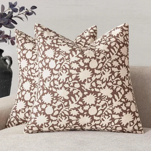 Vista 28 de Foindtower - Juego de 2 fundas de almohada decorativas con flores neutras estilo farmhouse, fundas de almohada boho para sofá, sofá cama
