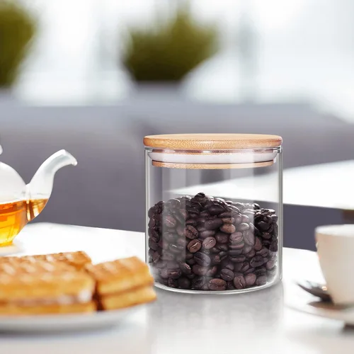 Vista 4 de Tarro de vidrio de 18 Oz/550 ML con tapa, recipientes de almacenamiento de vidrio versión engrosada transparente con tapa de bambú sellada