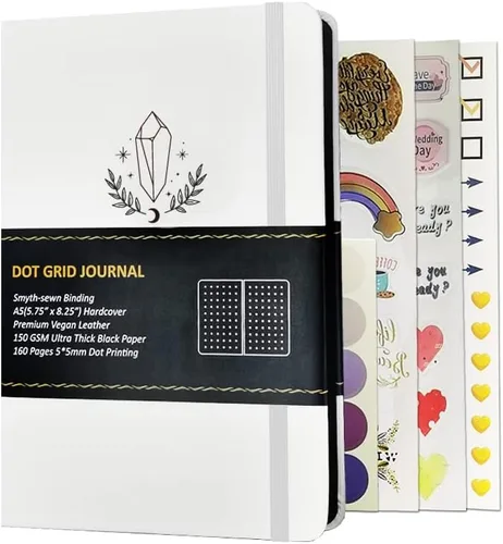 Vista 5 de Jourmore Cuaderno de páginas negras con puntos, tamaño A5, piel sintética, 150 GSM, cuaderno diario de papel negro con páginas negras (azul)