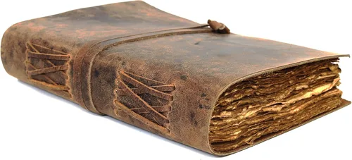 Vista 10 de Diario de cuero vintage hecho a mano para hombres y mujeres – Diario de viaje recargable, papel antiguo con borde de cubierta, cuaderno de escritura