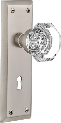 Vista 5 de Nostalgic Warehouse Placa interior de Nueva York con pomo de puerta Waldorf de estilo mortise en latón envejecido