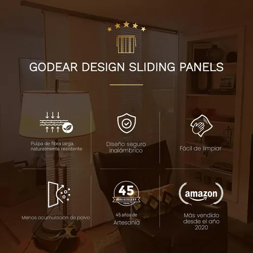Vista 5 de GoDear Design - Persianas verticales ajustables para puertas corredizas, riel extensible de 45.8 a 86 pulgadas de ancho, cortinas de panel