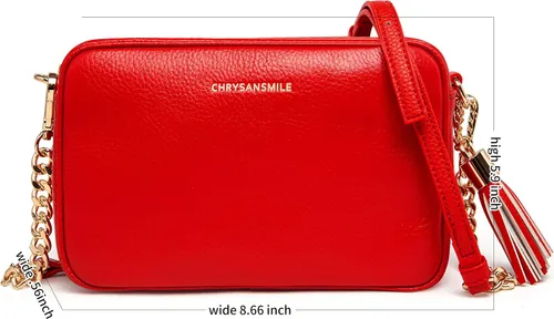 Vista 3 de Chrysansmile Bolso cruzado de cuero genuino para mujer, bolso cruzado con cremallera para exteriores, bolso cruzado de hombro
