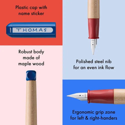 Vista 3 de LAMY ABC RED - Pluma estilográfica apta para niños para escribir principiantes con agarre ergonómico y punta de acero pulido en tamaño A - Madera