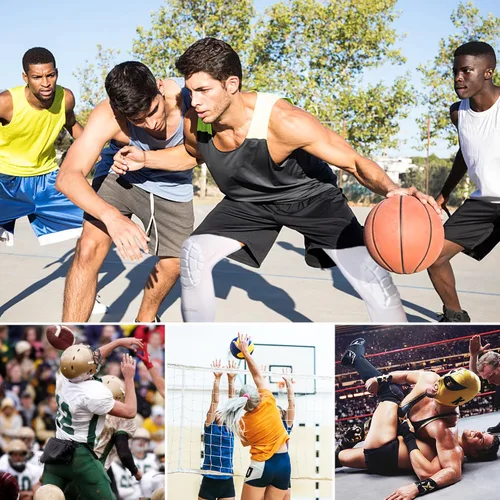 Vista 6 de Rodilleras COOLOMG para Lucha Libre, Baloncesto, Fútbol, Voleibol, Niños, Adultos, Mangas de Compresión Protectoras para la Rodilla en Negro XS