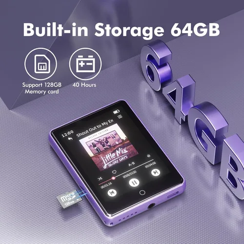 Vista 2 de Reproductor MP3 de 64 GB con Bluetooth 5.3, pantalla táctil de 2.8 pulgadas, sonido de alta fidelidad, reproductor MP4 portátil de música