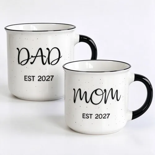 Vista 7 de Mecai Nuevos padres Gfits-Mom and Dad Est 2027 Tazas de café Gris y rosado