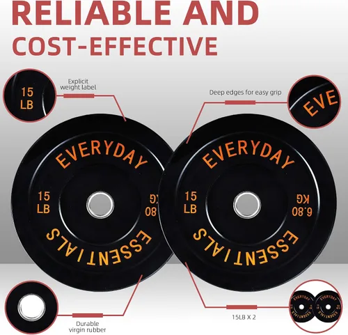Vista 6 de Fitvids Placas de Tope Olímpicas de 2 Pulgadas, Placas de Peso Perfectas para Levantamiento de Pesas y Entrenamiento de Fuerza, Múltiples Pesos