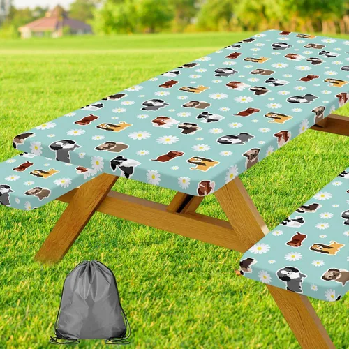 Vista 78 de Funda para Mesa de Picnic con Fundas para Bancos y Bolsa, Campista de Madera Impermeable Resistente al Viento, Cubierta de Mantel Ajustada con Borde