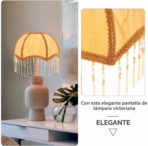 Vista 8 de DOITOOL Pantalla de lámpara vintage con flecos para lámparas de mesa, pantalla de tela europea, cubierta E27, 7.87 x 7.87 x 7.48 pulgadas